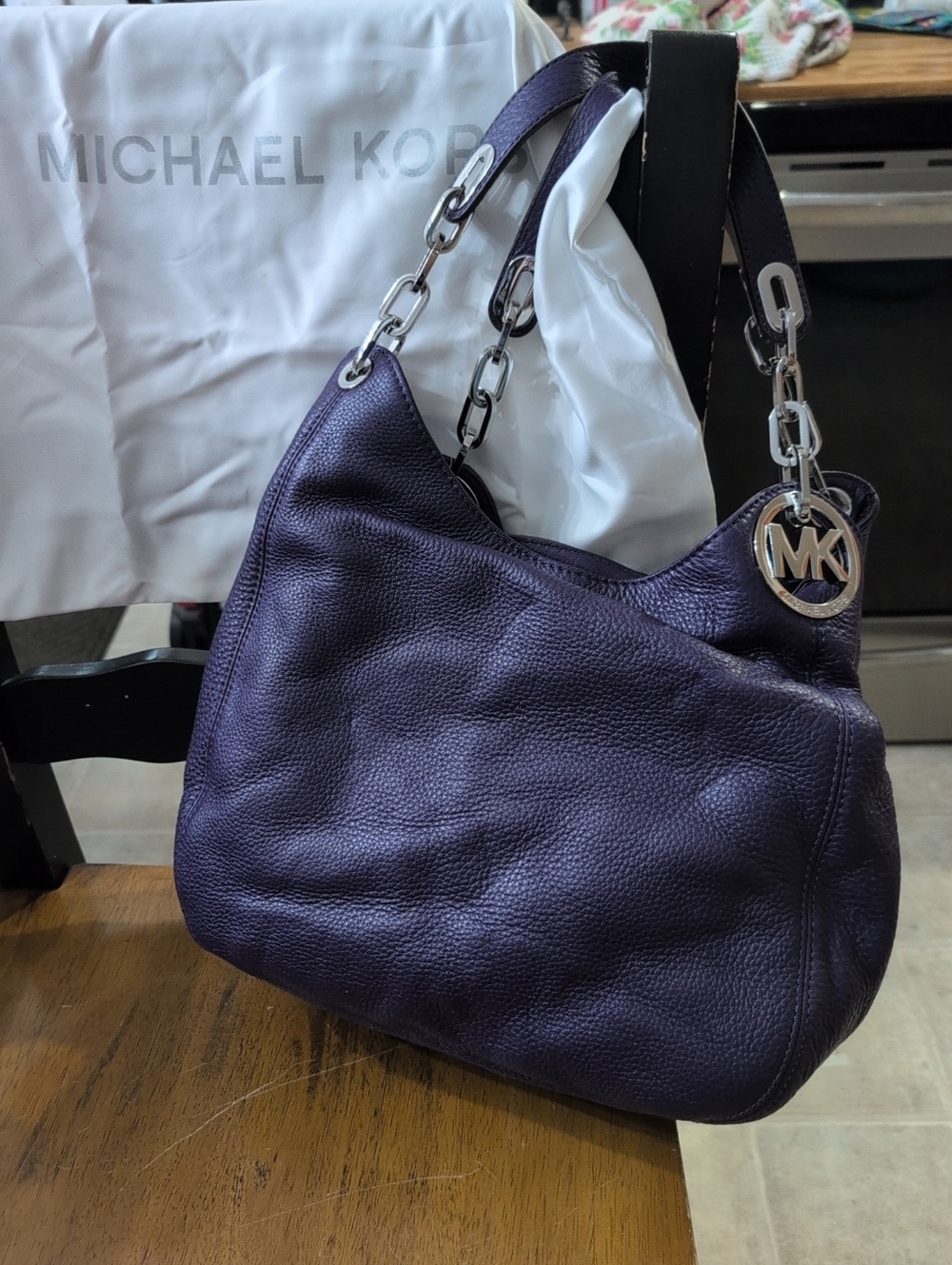 Michael Kors Fulton Chain Purple Chunky Silver Hardware Shoulder Tote Nwt